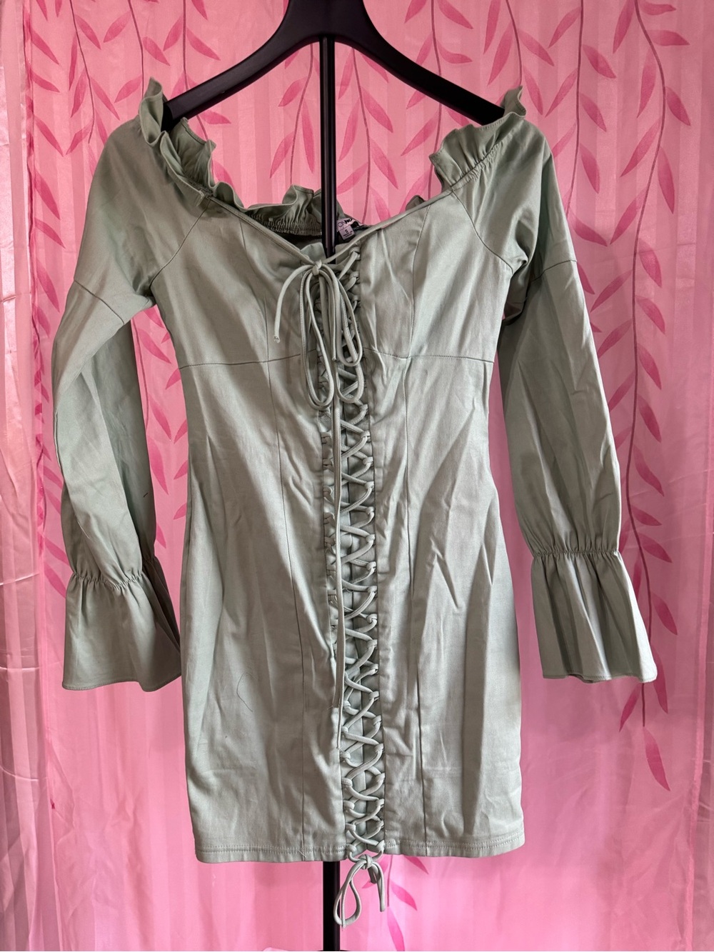 Fashion Nova Sage Green Lace-Up Mini Dress